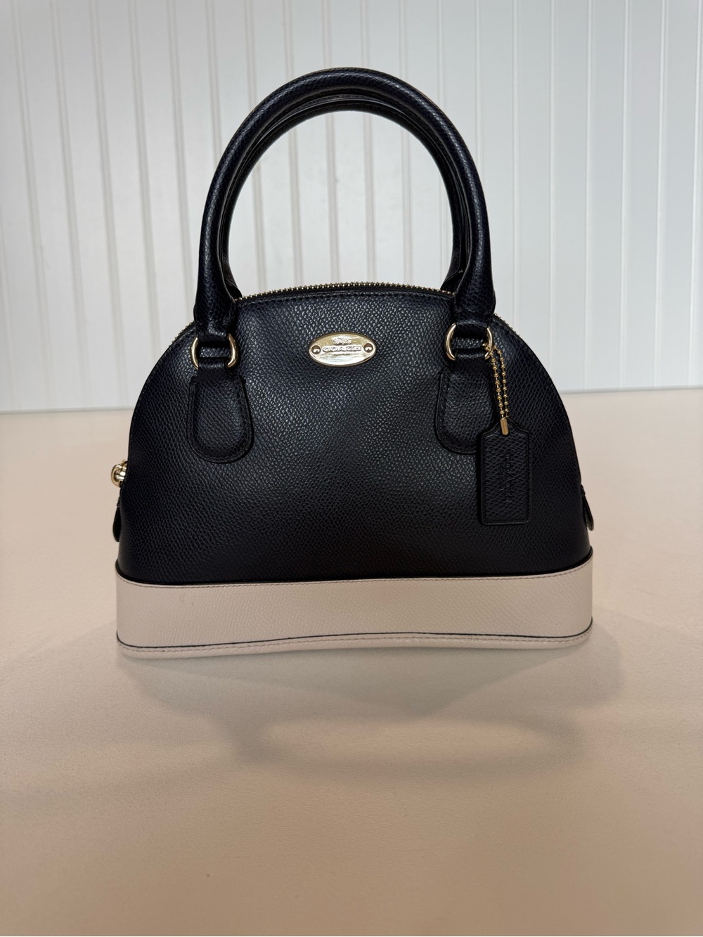Coach Mini Cora Domed Satchel F34517 Navy Blue Off White Leather